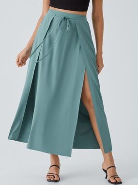 Halara Breezeful™ High Waisted Tie Front Flowy 2-in-1 Maxi Casual Skirt Small